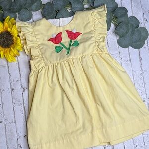 Yellow Ruffled Kids Dress with Floral Tulip 🌷 Embroidery 5 Vintage